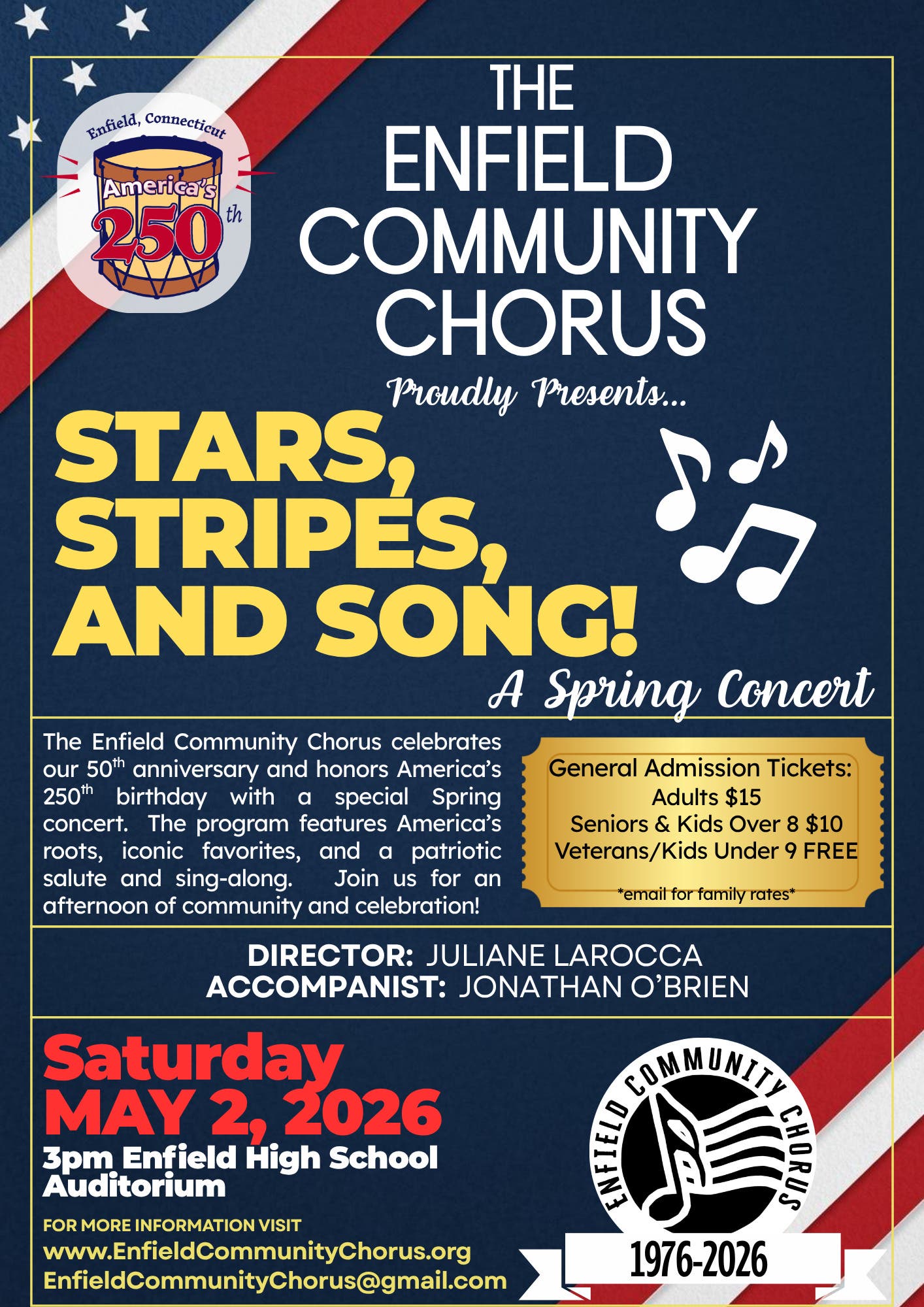 "Stars, Stripes, and Song!" 50 Years of the Enfield Community Chorus & 250th Anniversary of America