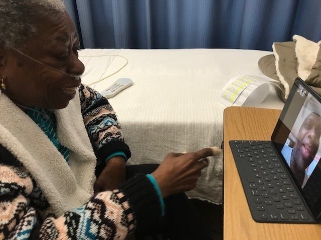 At Parker Jewish Institute, patients and residents can connect with family members on FaceTime through Parker’s iPads.