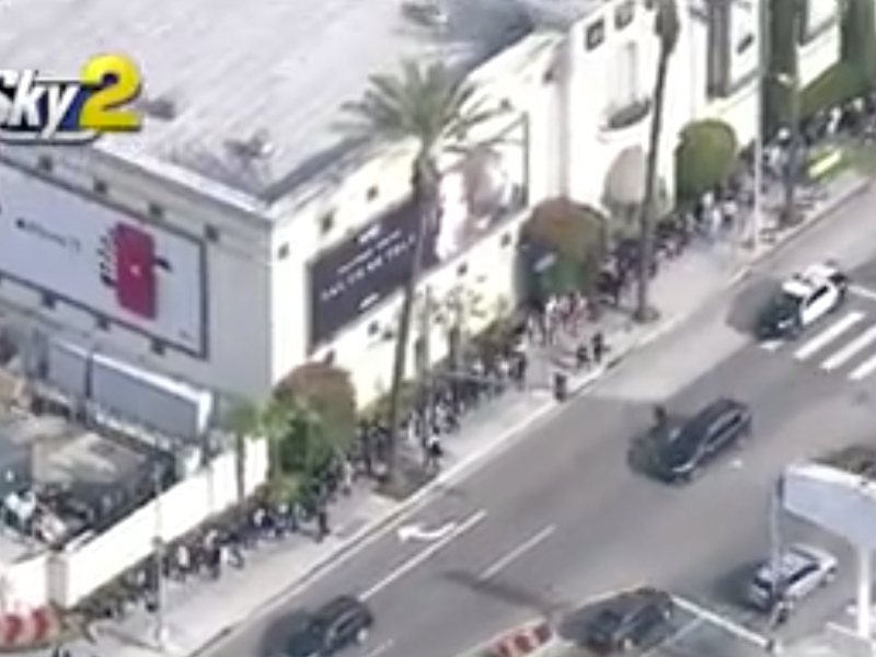 A long line stretched down the block ahead of the opening of Haus Labs Beauty as shoppers hoped for a chance to meet Lady Gaga.