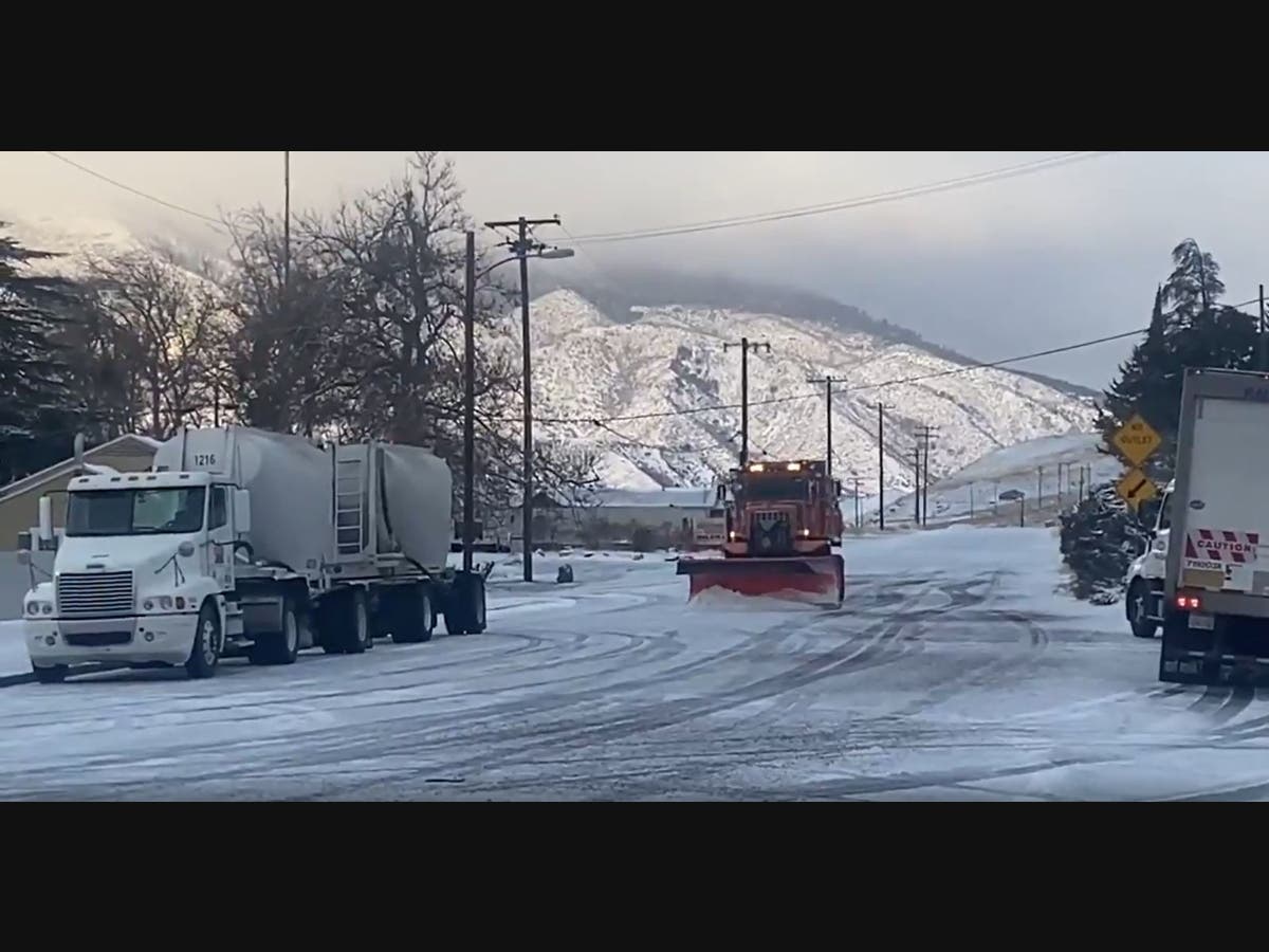 Snow plows in Gorman, Calif. Jan. 25, 2021.