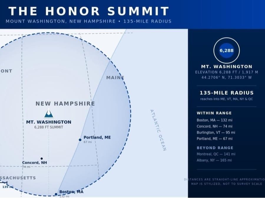 The light beams will be visible within a 135-mile radius, organizers say.