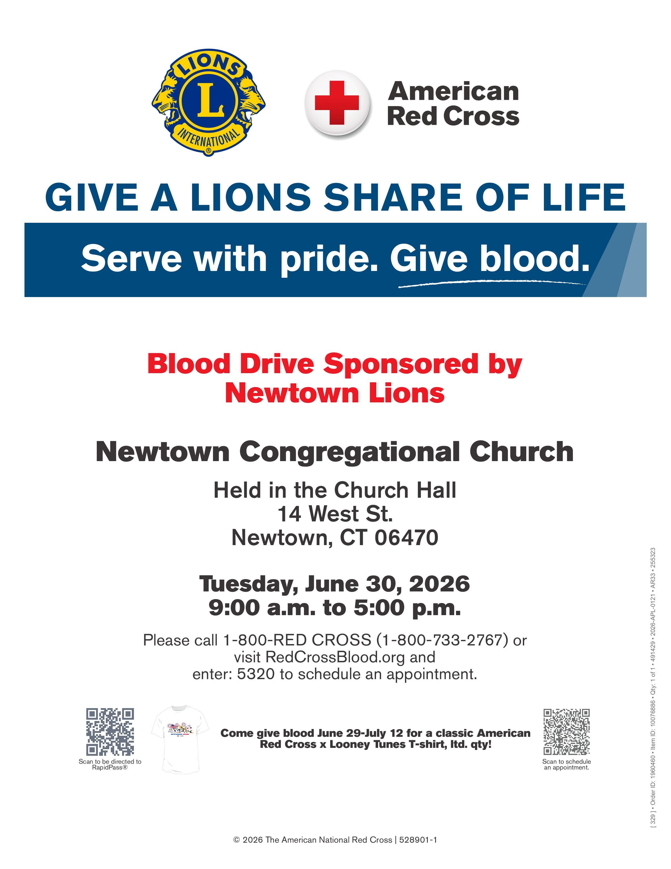 Blood Drive Tue June 30, 2026