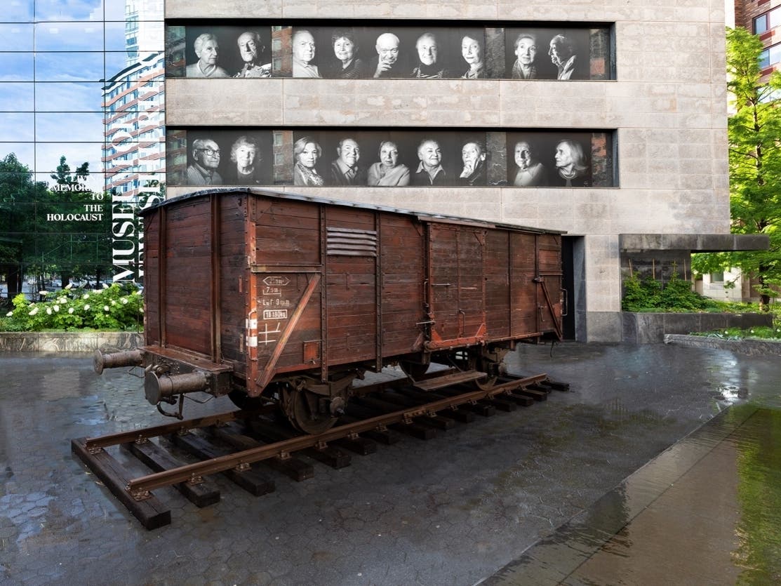 Up to approximately 80 people were crammed in a freight car when they were deported to Auschwitz. Upon their return, the freight cars, emptied of human beings, were filled with their possessions.
