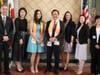 Los Angeles Commissioner Jessica Caloza, third from left, together with Erin Bromaghim, director of Olympic and Paralympic Development, third from right, receives Dr. Hong, grandmaster of Tai Ji Men and its members.