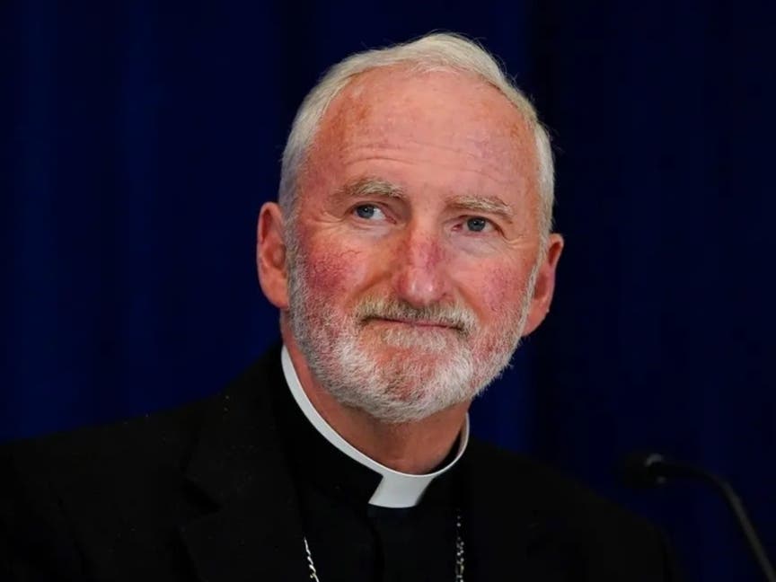 FILE - Bishop David O'Connell, of the Archdiocese of Los Angeles, attends a news conference at the Fall General Assembly meeting of the United States Conference of Catholic Bishops, on Nov. 17, 2021, in Baltimore.