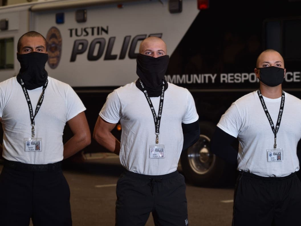 Three of six recruits being sponsored by the Tustin Police Department, at the Orange County Sheriff's Regional Training Academy in Tustin, t