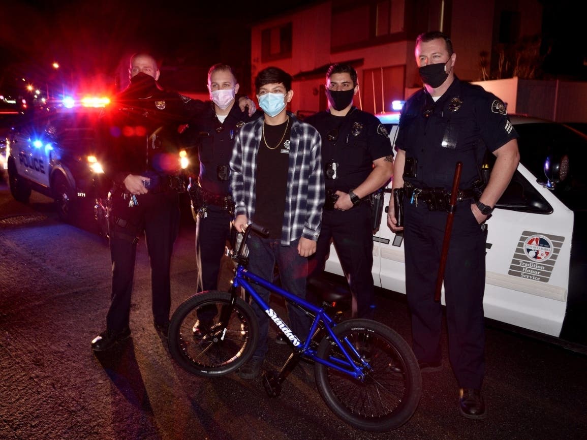 The La Habra Police Department donates a bicycle to 13-year-old Jason De La Rosa who’s bicycle was stolen the day after Christmas outside a Walmart.