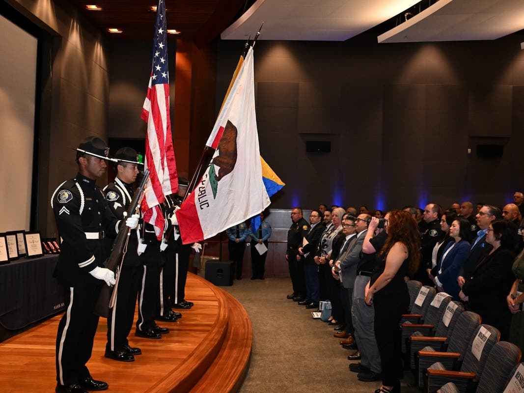 The Santa Ana Police Honor Guard posts the colors during the SAPD’s 38th Annual Employee Recognition and Awards Ceremony at the Bowers Museum.