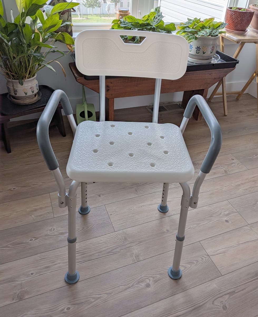 Shower Chair Adjustable Height with Back and Padded Arms, White $20