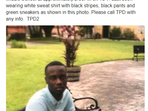 Kerlegrand, 14, was last seen wearing a white sweat shirt with black stripes, black pants and green sneakers like those in this picture.