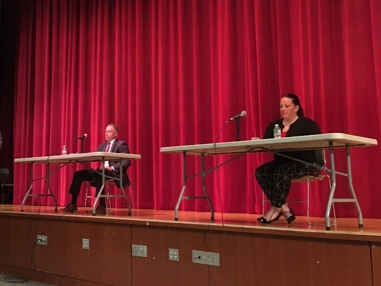 Scott Galvin and Elizabeth Pedrini faced off in the mayoral debate sponsored by the Daily Times Chronicle