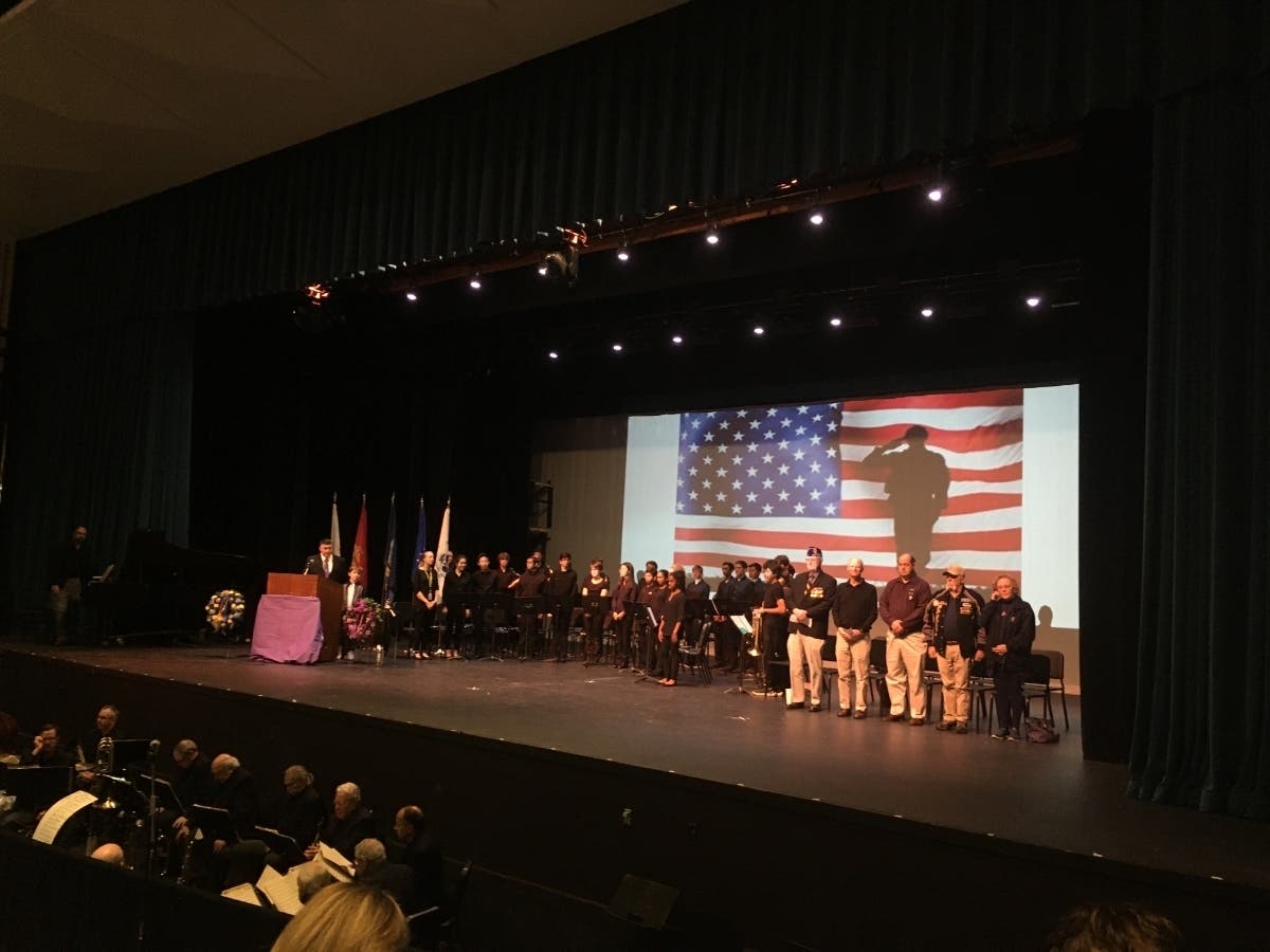 Four Andover Purple Heart recipients stand to be honored at the ceremony Thursday.