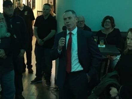 Mayor Scott Galvin speaking at his re-election party in NOvember.