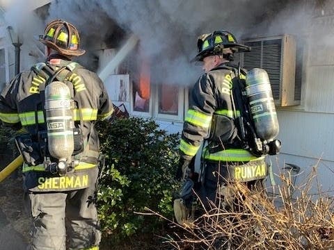 Burlington Firefighters responding to the fire on Maryvale Road.