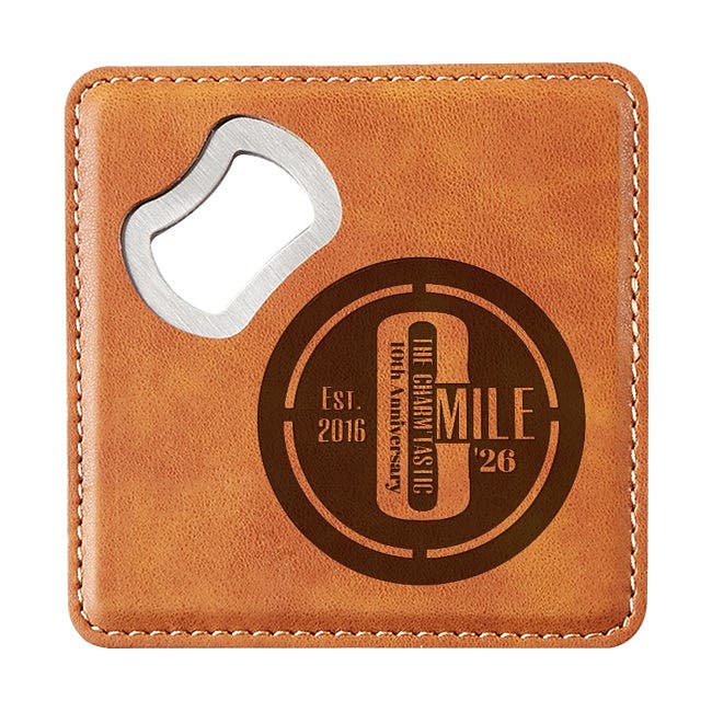City of Baltimore: Charm'tastic Mile (USPTO) Father's Day Coolest Gift Leather Bottle Opener/Coaster