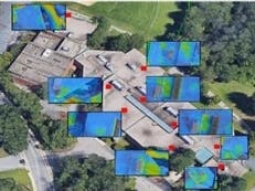 Farley School Roof. Red Dots Shown Major Water Infiltration