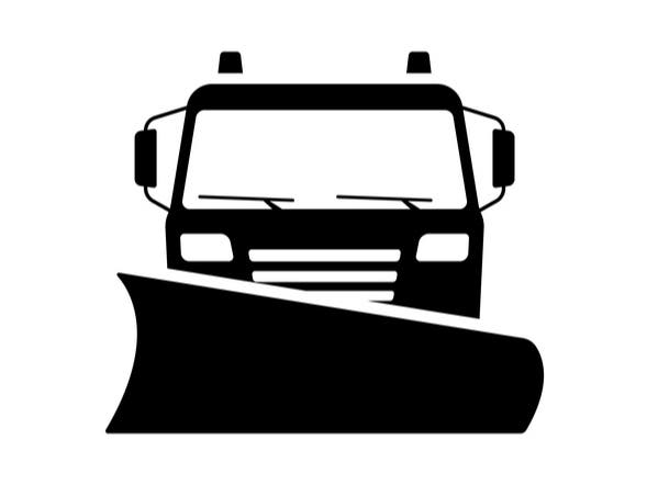 Snow blower icon. Snow plow truck. Black silhouette. Front view. Vector simple flat graphic illustration. Isolated object on a white backgro