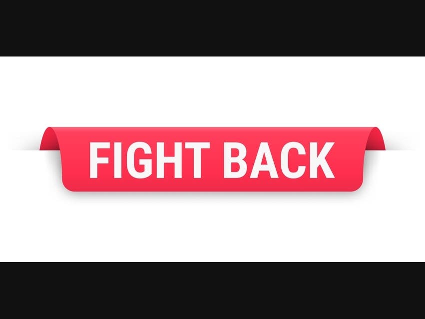 Fight Back - Red banner, bookmark, ribbon, label on white background