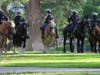 Mounted California Highway Patrol officers in riot gear watch over a protest against police violence at the State Capitol in Sacramento, June 1, 2020.