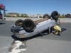 The four-vehicle crash was reported at 1:49 p.m., according to preliminary California Highway Patrol logs. All lanes were blocked as of 1:50 p.m., with one car on its roof​ in the slow lane.
