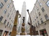 Pittsburgh-based Thaddeus Mosley's three monumental freestanding sculptures, entitled "Illusory Progression," "True to Myth," and "Rhizogenic Rhythms​," are located on 5th Avenue in front of the Channel Gardens, and are composed of salvaged Pittsburgh tim