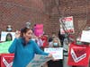 Tina Moore, a Hunter math teacher and chair of the school's staff union chapter, speaks at a protest against the Hunter College Campus Schools' reopening plan, Sept. 16, 2020.