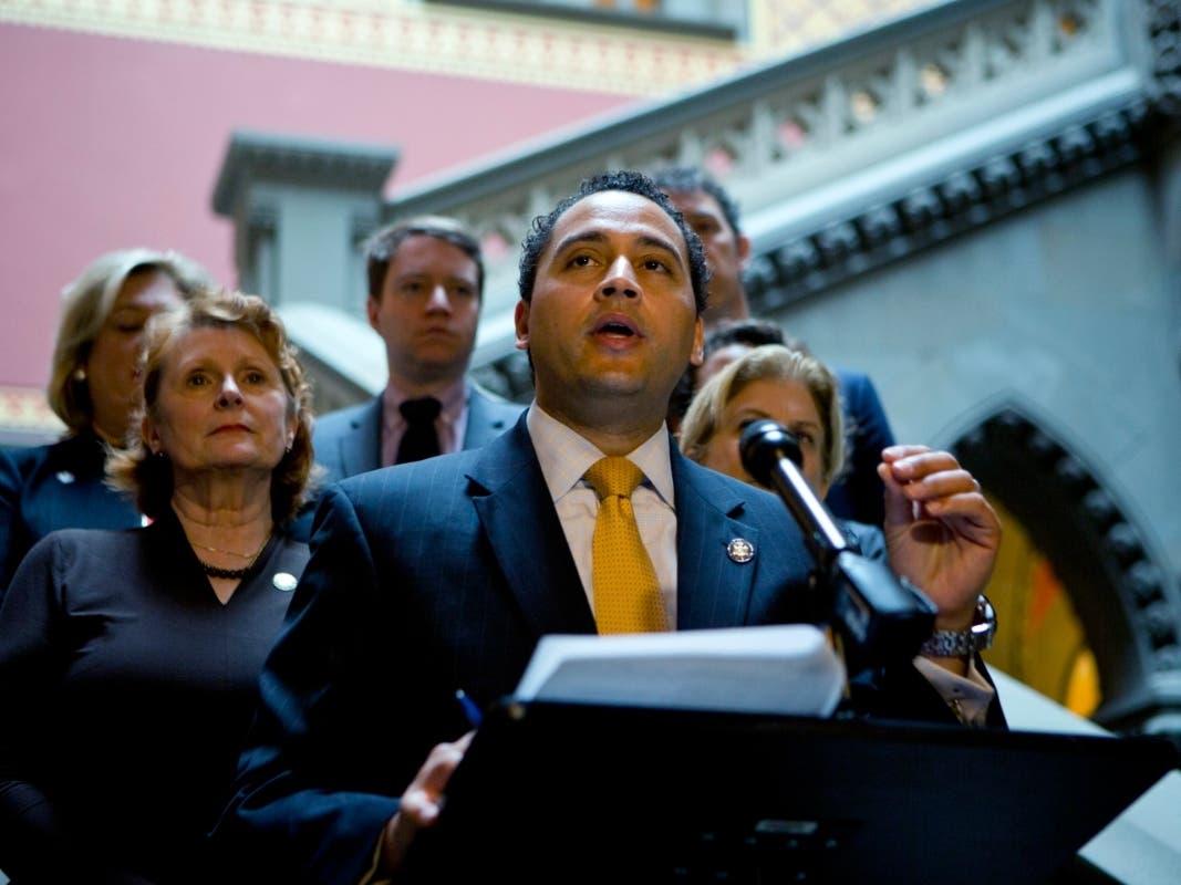 Assemblymember Robert Rodriguez, D-New York, speaks during a news conference on Move NY legislation at the state Capitol on Tuesday, May 24, 2016, in Albany, N.Y.