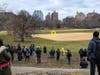 Central Park rangers quickly arrived Wednesday morning to protect the raptor, warning onlookers to stay off the fenced-off ballfields and avoid frightening it.
