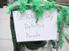On Wednesday, with no crowds to speak of, Broughel decided to assemble her collected objects onto a rolling cart before hauling it to the route's starting point at 44th Street, calling it the "St. Patrick's Day Detritus Parade."