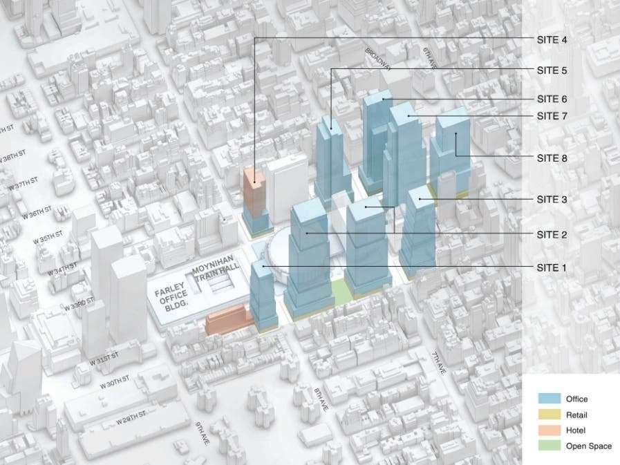 Two nearby community boards have condemned the Empire Station Complex for having "nothing to do with Penn Station or infrastructure," citing the nine skyscrapers that it promises to build.