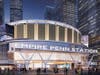 A rendering of the "two-level" plan, in which Penn Station's existing upper level would be mostly kept, but Madison Square Garden's Hulu Theater would be renovated to serve as a new entrance hall.