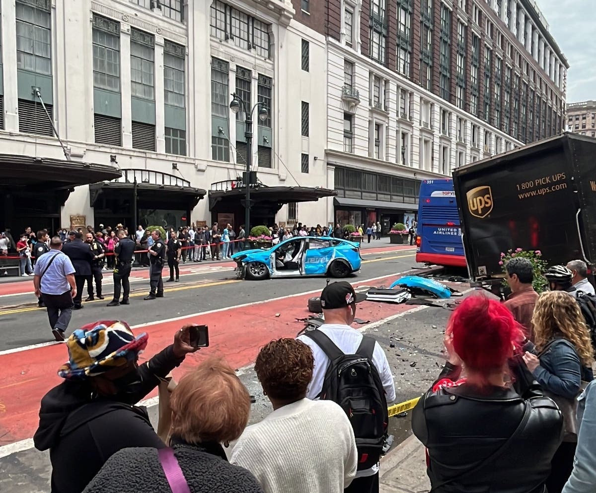 Midtown Crash Shuts Down 34th Street, Leaves Revel Car Destroyed