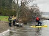 Firefighters said neither person required a trip to the hospital after their boat sank in Lake Sammamish Monday afternoon.