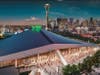 An artist's rendering shows the proposed design for the new sign atop the former Key Arena's iconic roof.