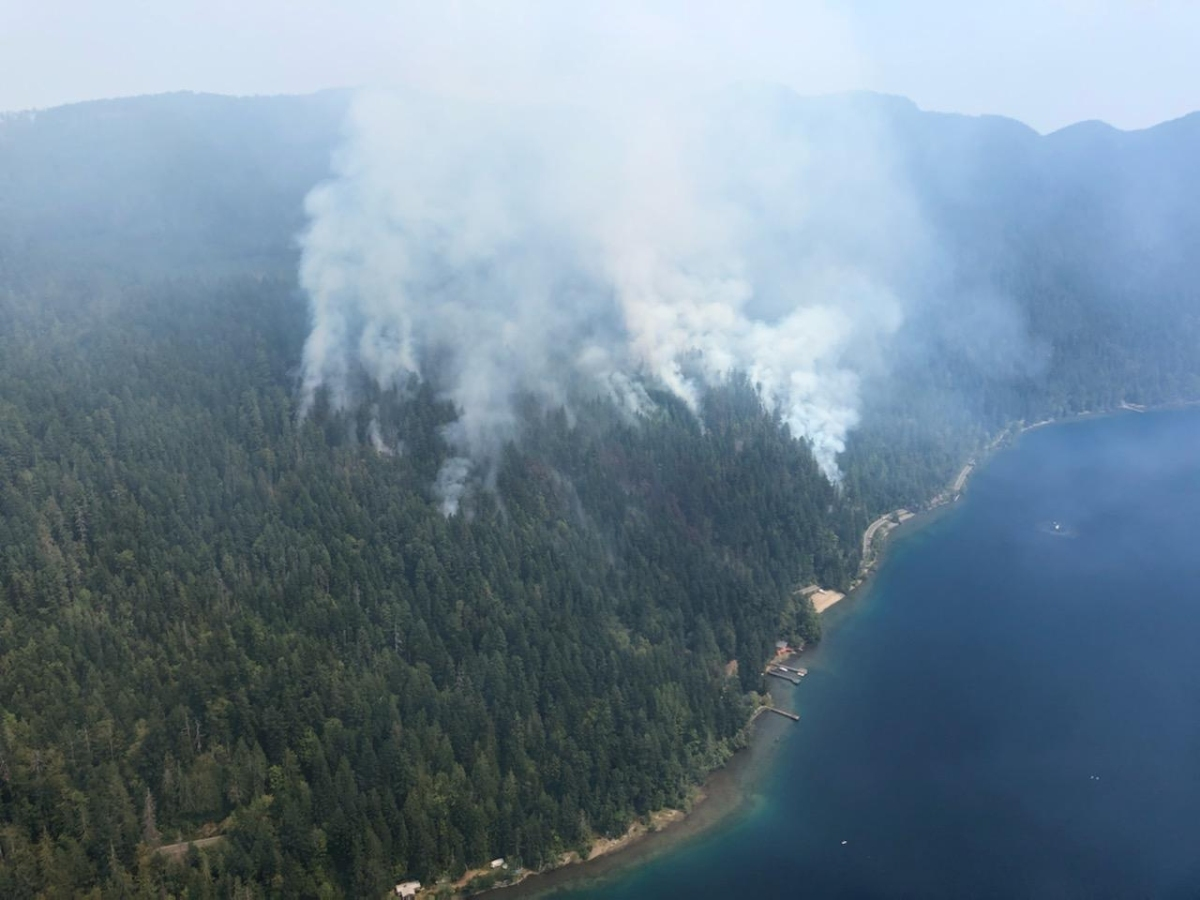 An aerial photo provided by the U.S. Forest Service shows the East Beach Road Fire on Thursday, July 30, 2020.