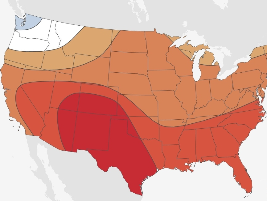 Western Washington is one of the few places in the United States showing better odds for a cooler spring this year.