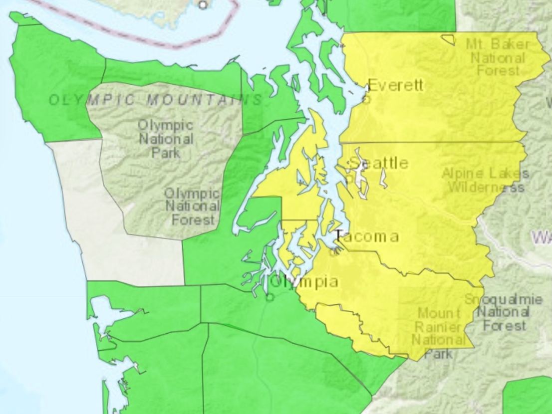 Air quality is forecast to degrade to the moderate range by Tuesday, Aug. 10, for much of Puget Sound.