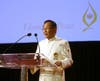 Dr. Hong, Tao-Tze, president of FOWPAL, delivers a speech, encouraging all people to foster a culture of peace with love and conscience in their different capacities during a gala dinner.