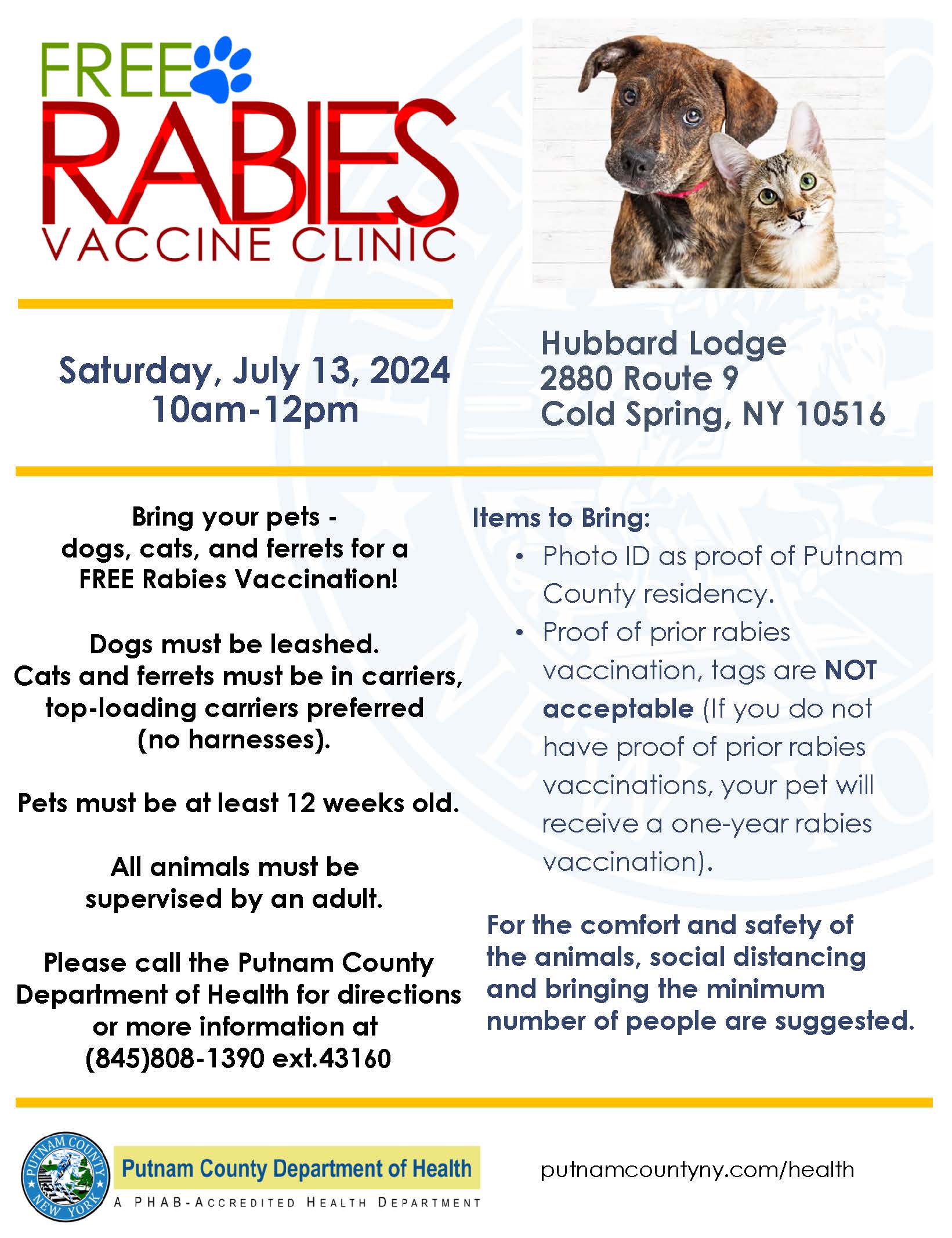 Jul 13 | PCDOH Free Rabies Vaccination Clinic - July 13 | Southeast, NY ...