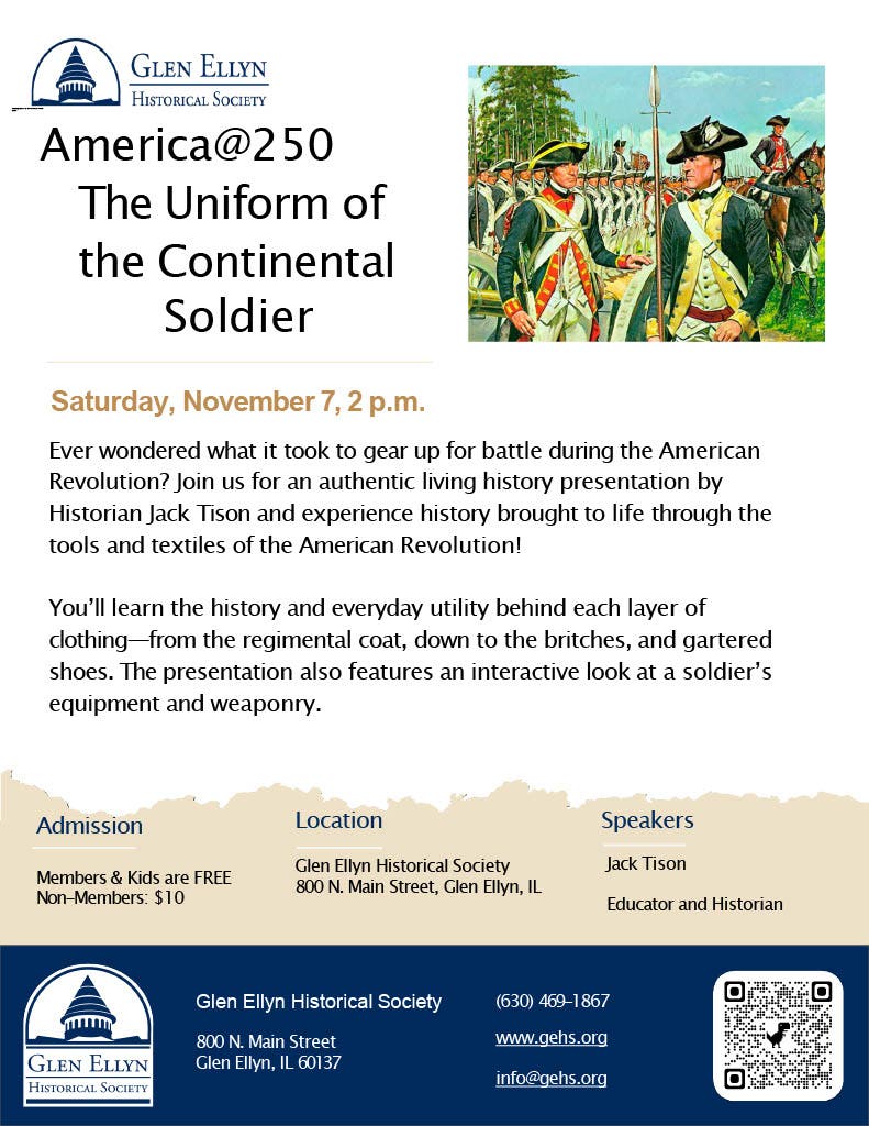 Saturday, Nov. 7 at 2:00 PM -  “The Uniform of the Continental Soldier