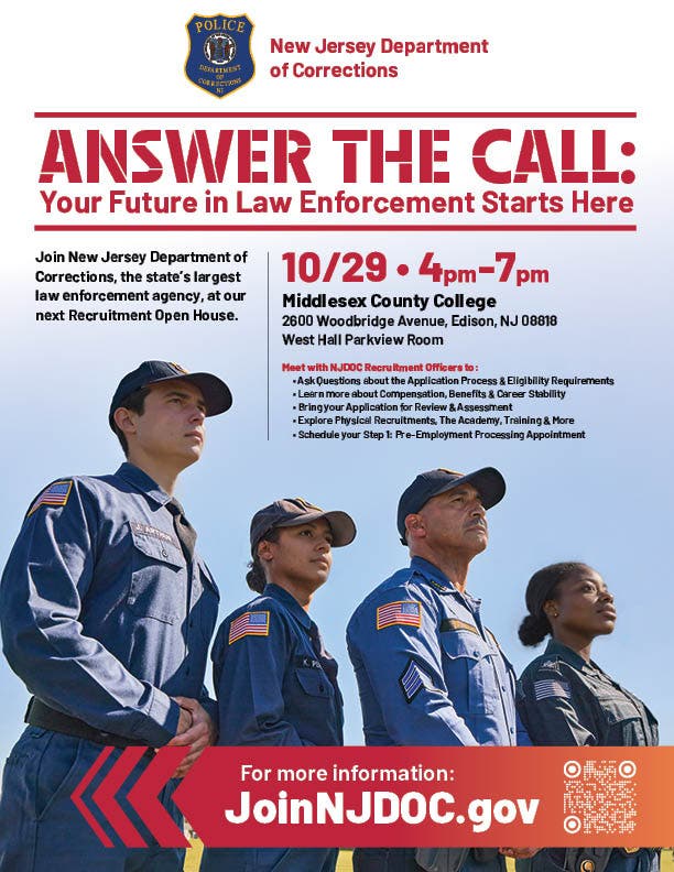 New Jersey Department of Corrections Recruitment Open House – Middlesex County College (10/29)