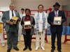 Dr. Hong presents “Key to the Heart” to, from left, Deputy Chief Justice of Egyptian Supreme Constitutional Court Adel Sherif, Premier President of Madagascar’s Supreme Court Nelly Rakotobe, Vice President of Guinea Bissau’s Supreme Court Rui Nene.
