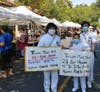 Tai Ji Men dizi brought their family to protest for their rights in a farmers’ market in Claremont, California on August 16, 2020. 