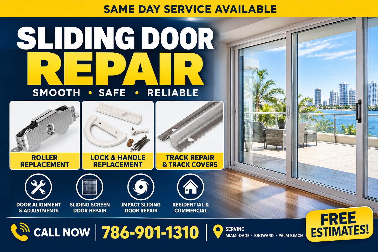 Sliding Glass Door Repair Miami | Rollers, Tracks & Locks | FREE Estimates