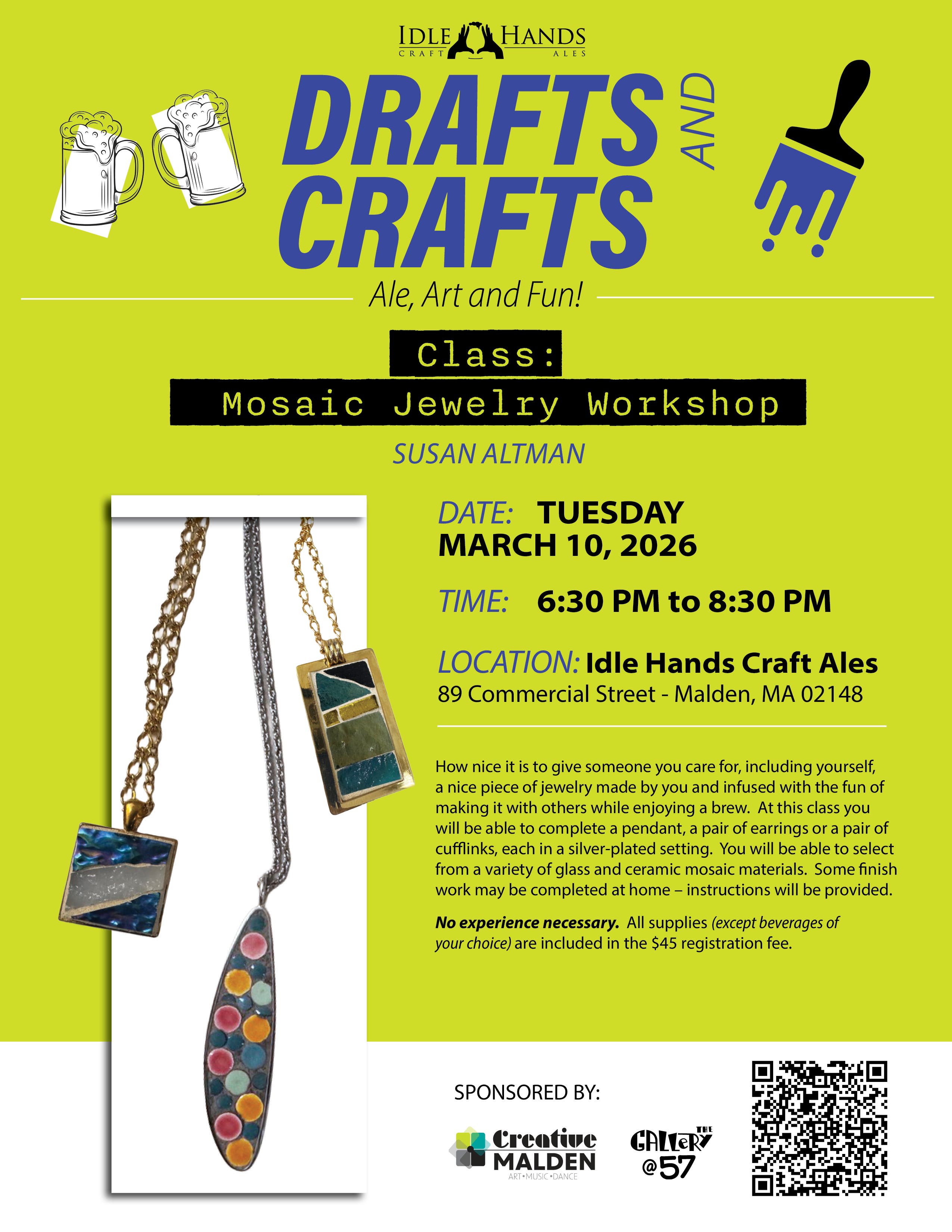 Drafts & Crafts: Mosaic Jewelry Workshop 