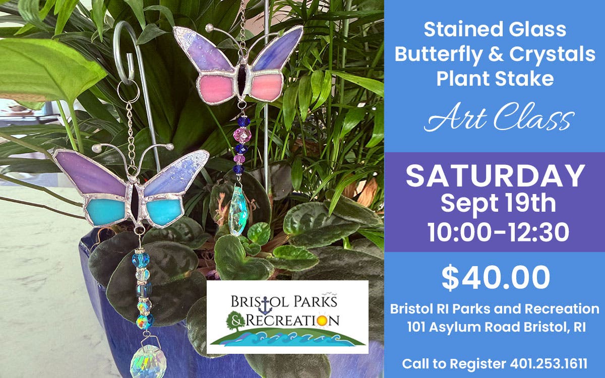 Stained Glass Butterfly & Crystals Plant Stake