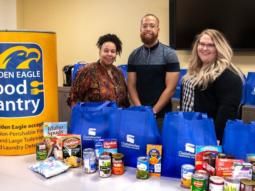(L-R) Chattahoochee Tech Special Populations & Title IX Coordinator Shanequa Nickkie Warrington, Special Populations Specialist Evan Burnett and Advancement Coordinator Amanda Henderson.