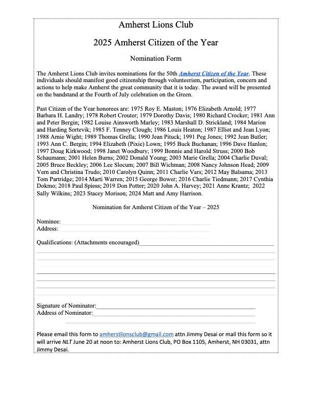 2025 Amherst Citizen of the Year