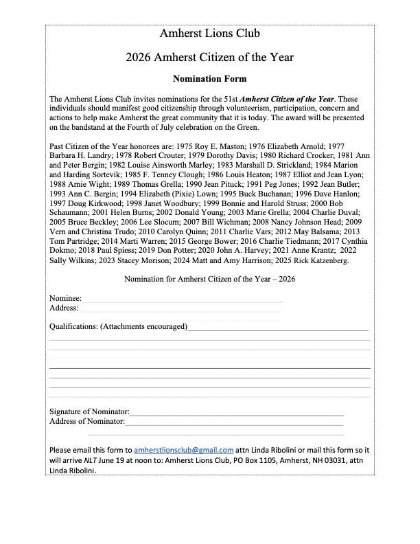 Amherst NH Citizen of the Year