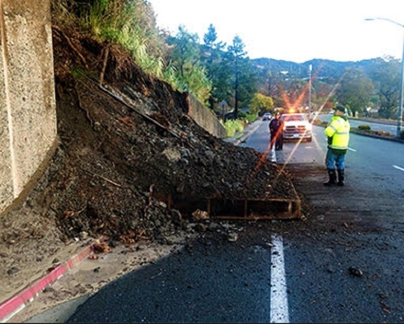 On Dec. 3, 2019, following a significant storm, a 45-foot-wide section of the retaining wall on Point San Pedro Road was pushed over by saturated soil. 